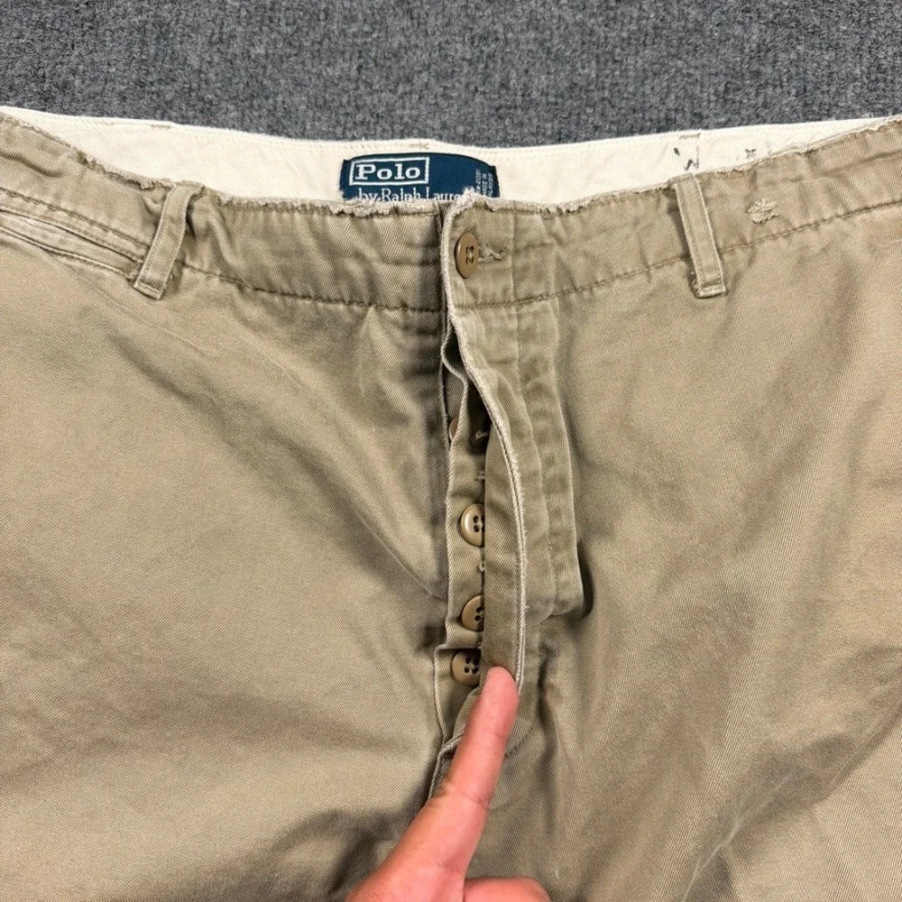 Polo Ralph Lauren Chino Pants Distressed Mens 39x29 Tan Raw Hem Button Fly